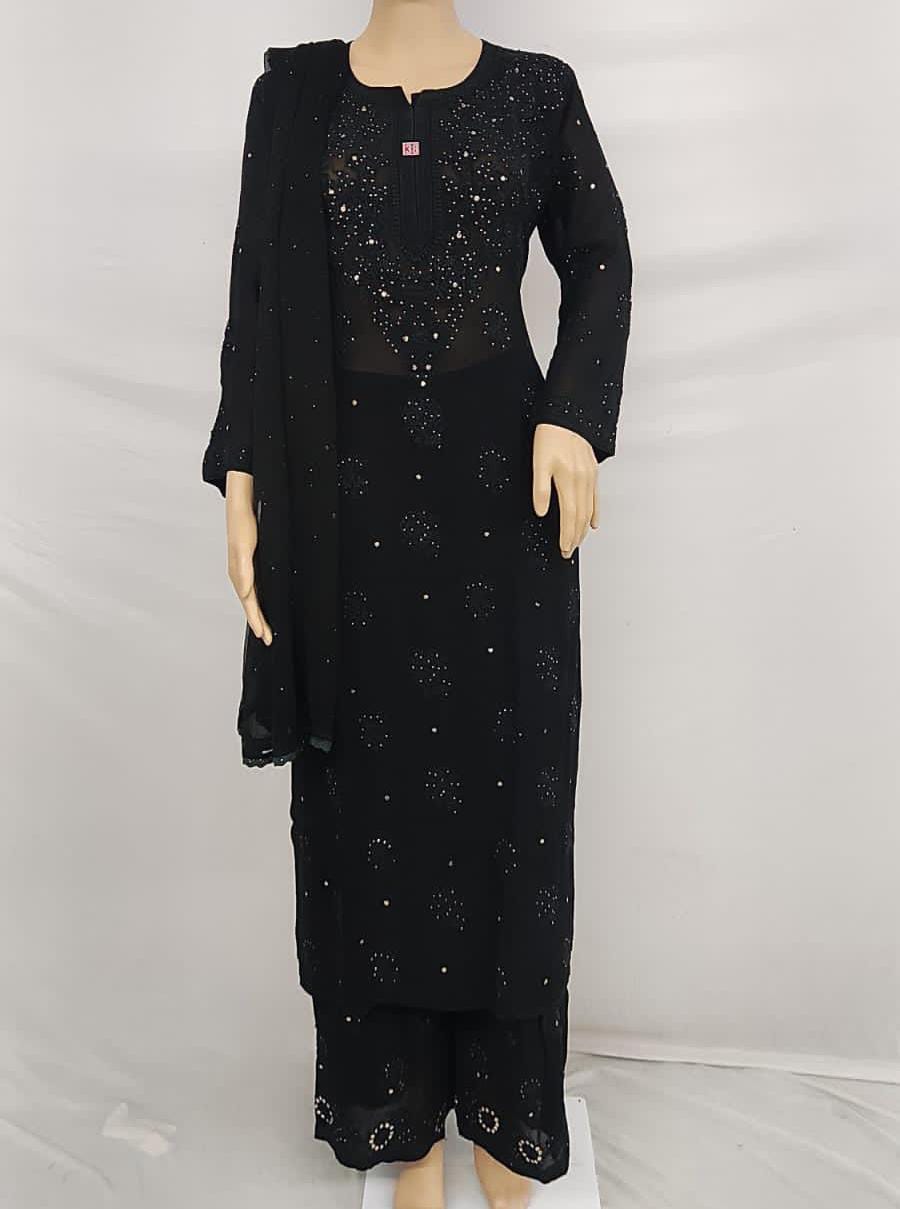 Midnight Black Designer Chikankari Viscose Set with Matching Dupatta