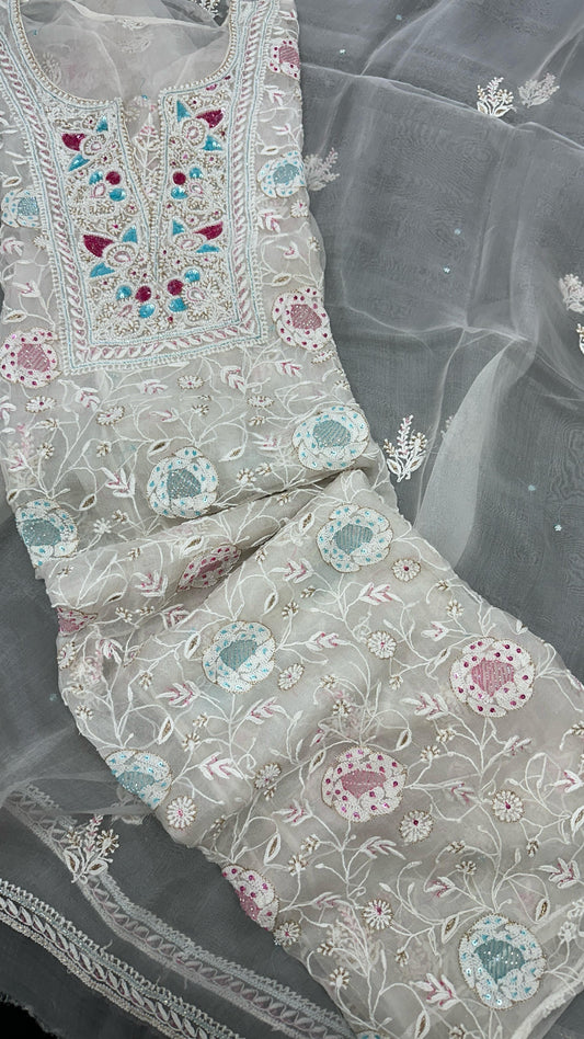 Divine Pure Organza Silk Shirt & Dupatta Set – Drenched in Delicate Craft & Regal Finesse