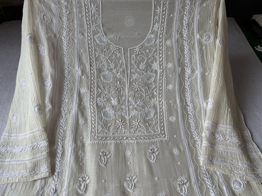 Noor Leaf – Semi-Stitched Kurta Dupatta Set in Pure Mul Chanderi with Pearl & Cutdana Accents