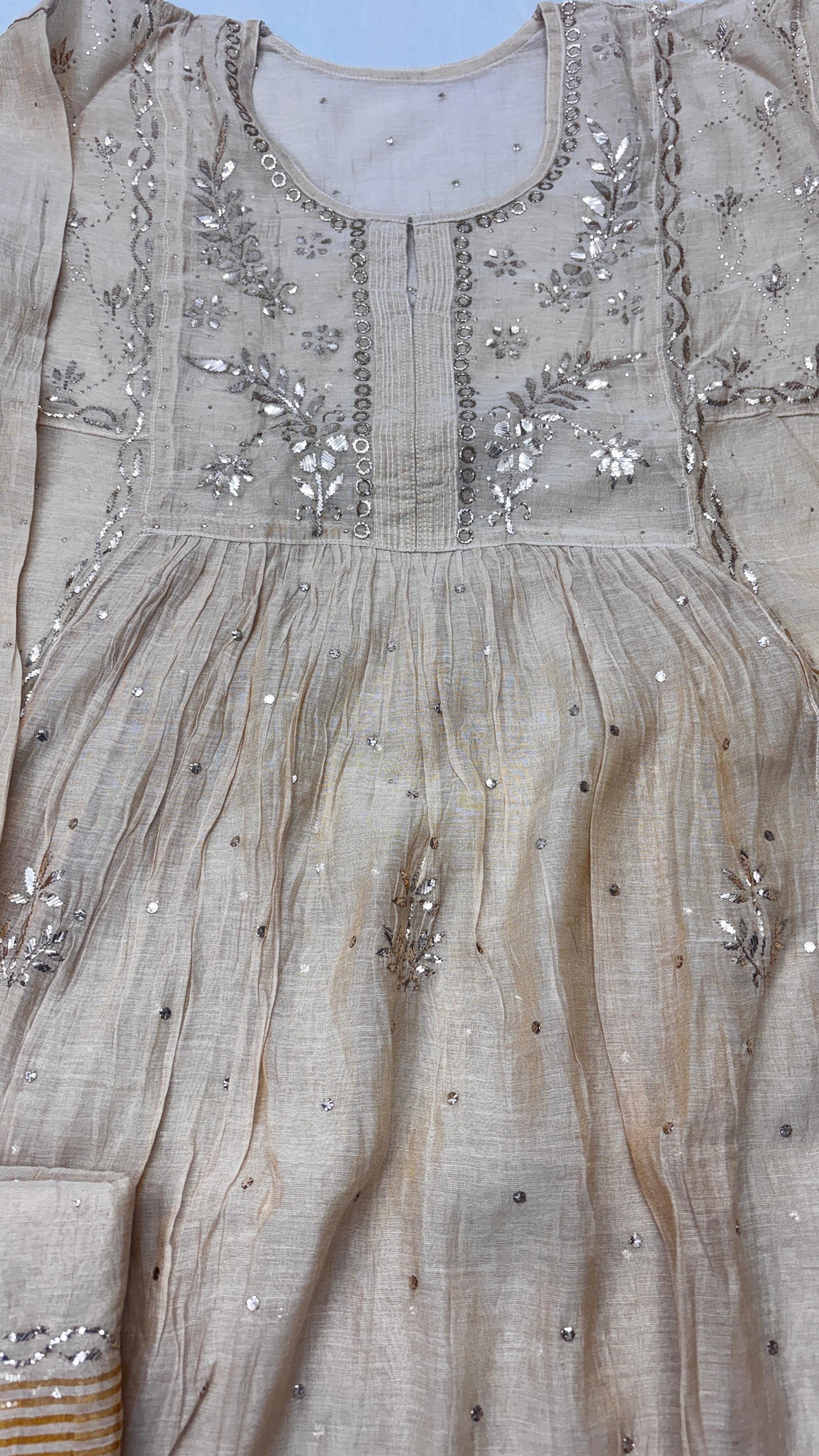 Greige Dust – Pure Tissue Chanderi Gown with Traditional Chaalu Mukaish