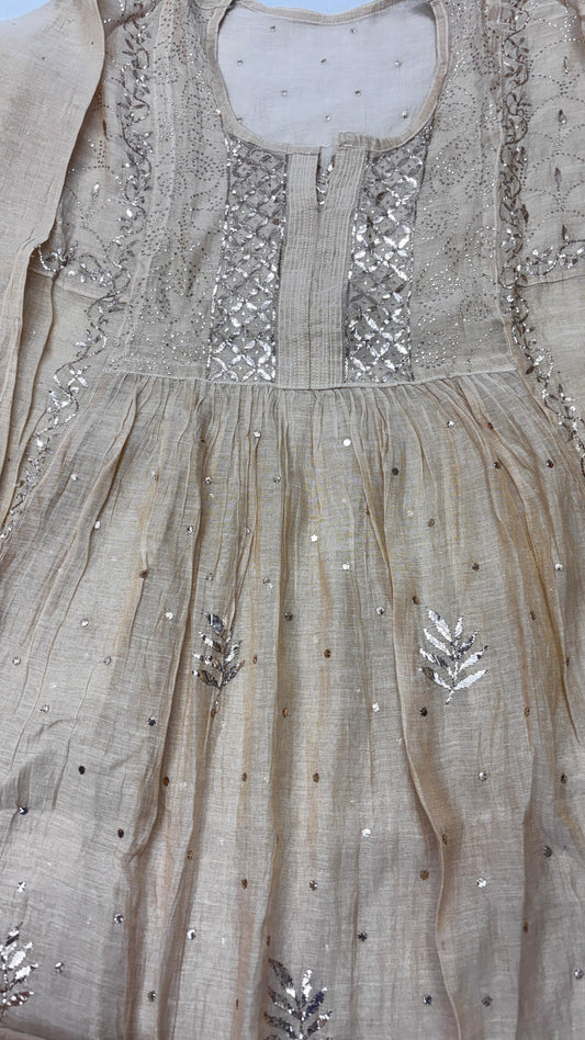 Greige Dust – Pure Tissue Chanderi Gown with Traditional Chaalu Mukaish