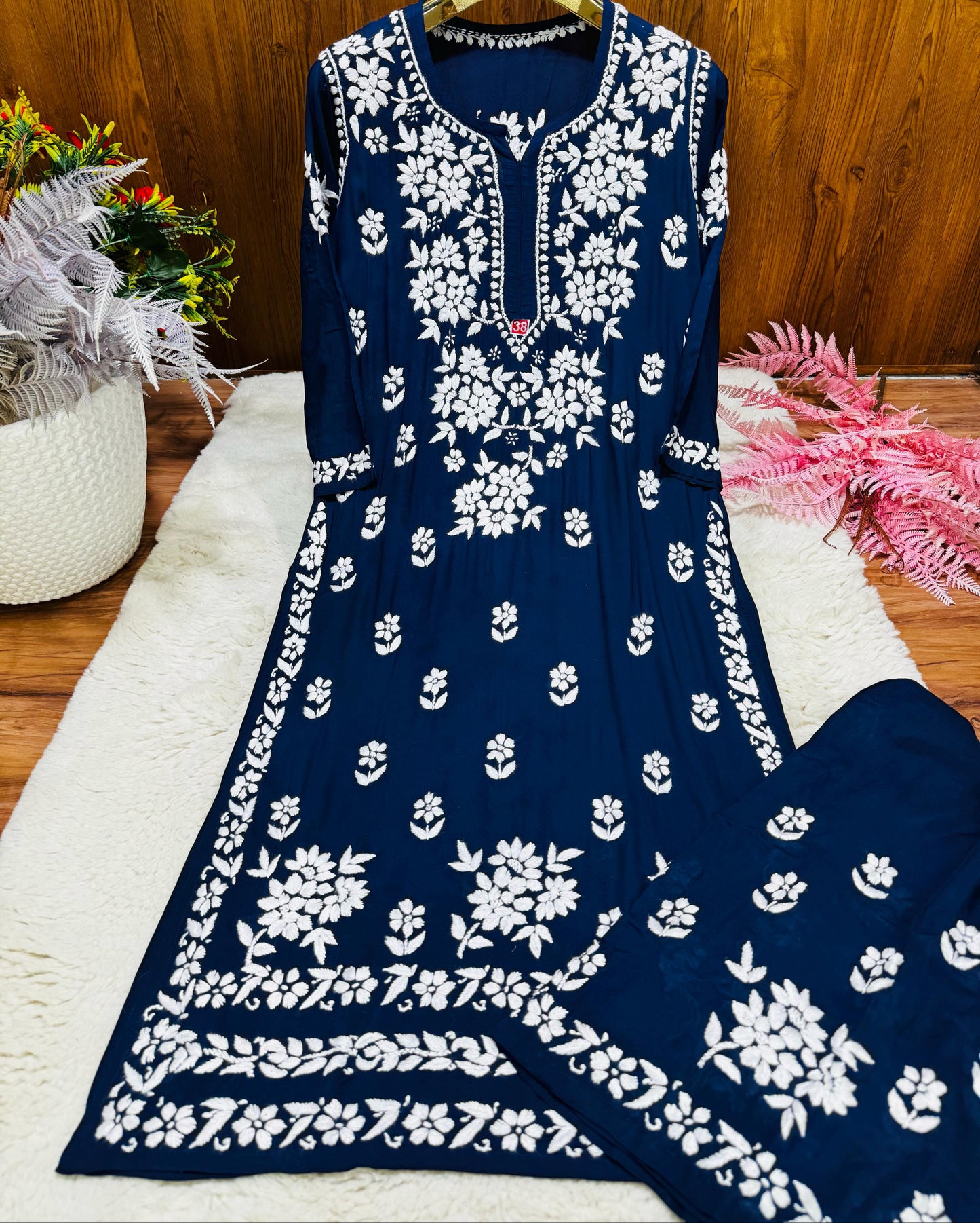 Midnight Navy Blue – Artisanal Midnight Navy Palazzo Set in Premium Modal with Heirloom White Chikankari