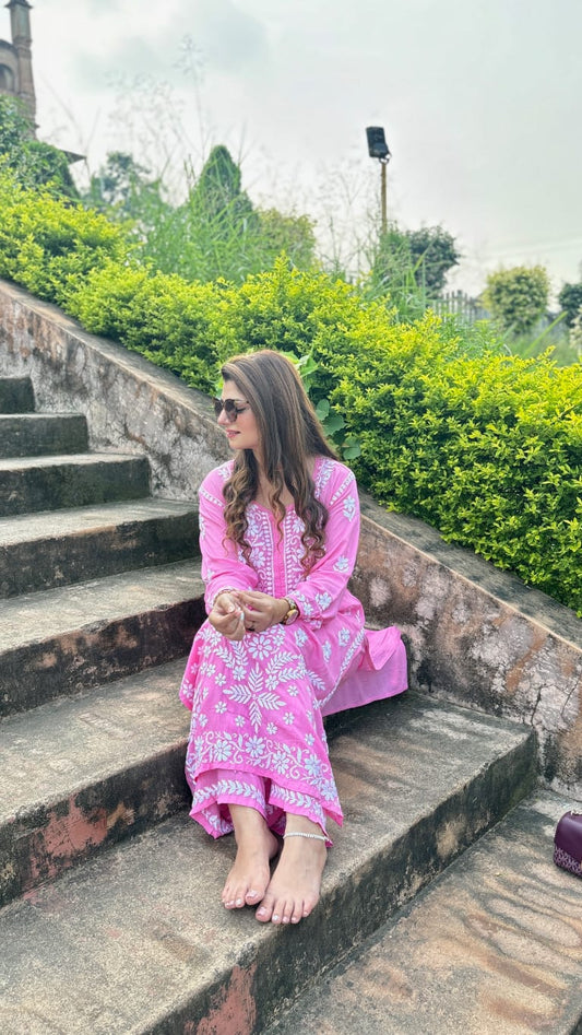 Soft Pink Modal Heavy Chikankari Palazzo Set
