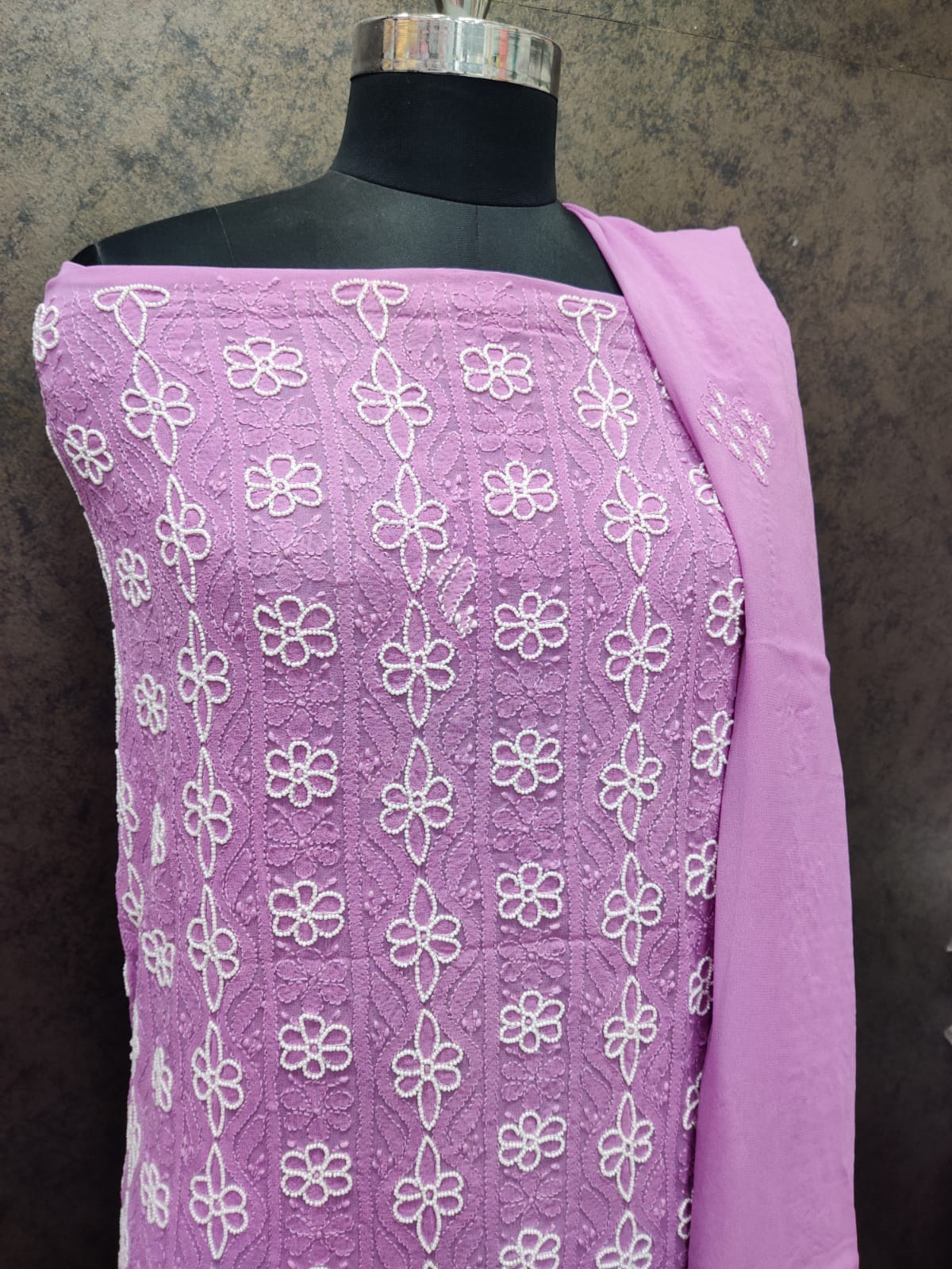 Enchanting Pure Viscose Lavender Suit Set – A Masterpiece of Chikankari & Pearl Elegance
