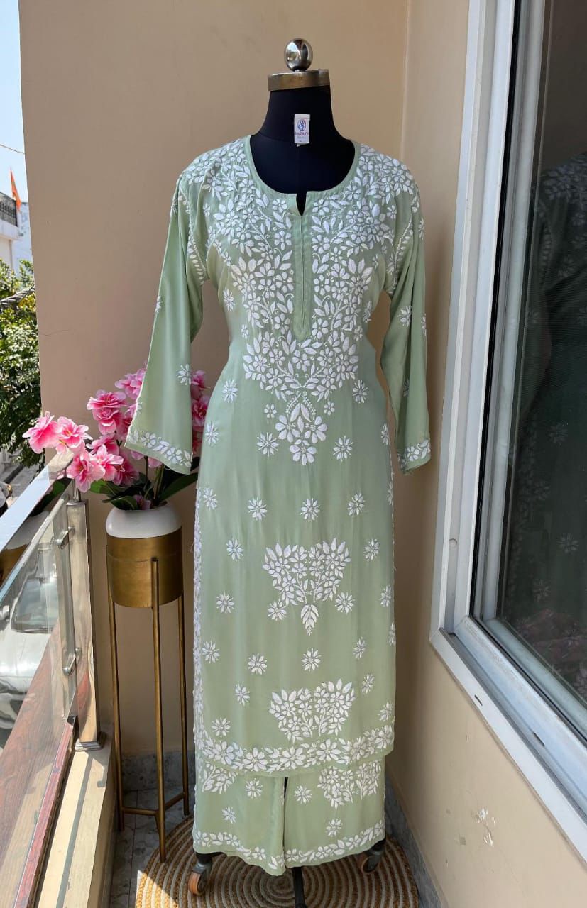 Earthy Sage Green Modal Palazzo Set – A Symphony of Grace & Comfort