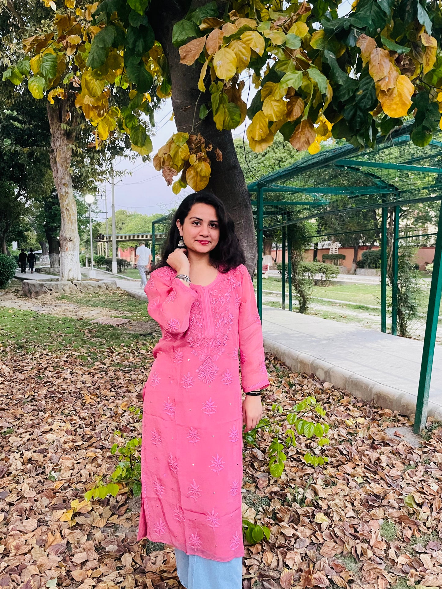 Gajri Pink Muslin Kurti Featuring Fine Chikankari and Mukaish Touches