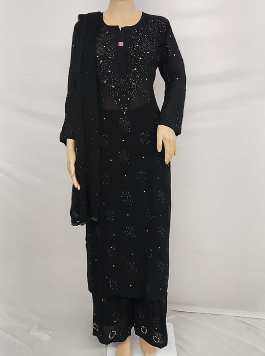 Midnight Black Designer Chikankari Viscose Set with Matching Dupatta