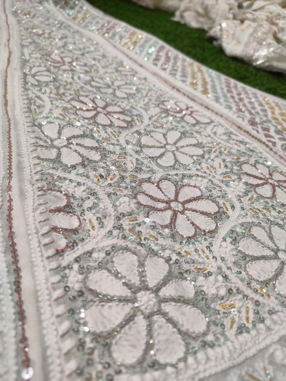 Regal Chikankari Bridal Lehenga Set with Designer Multicolor Embellishments