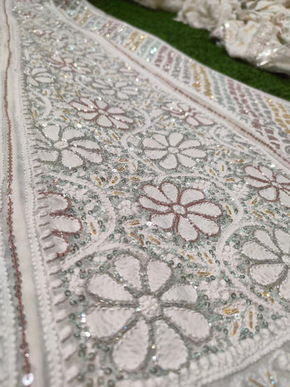 Regal Chikankari Bridal Lehenga Set with Designer Multicolor Embellishments