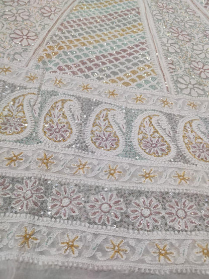 Regal Chikankari Bridal Lehenga Set with Designer Multicolor Embellishments