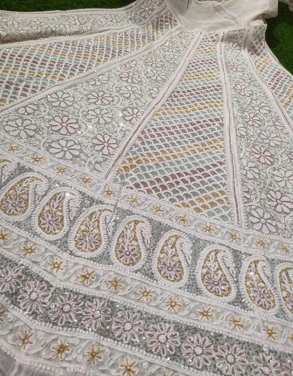 Regal Chikankari Bridal Lehenga Set with Designer Multicolor Embellishments