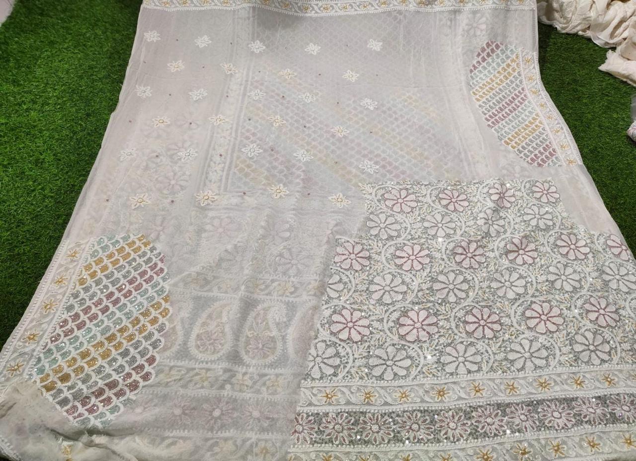 Regal Chikankari Bridal Lehenga Set with Designer Multicolor Embellishments