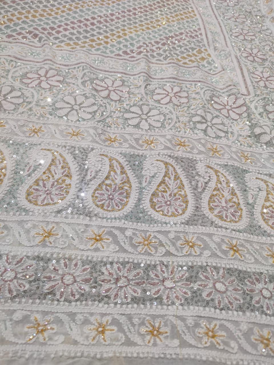 Regal Chikankari Bridal Lehenga Set with Designer Multicolor Embellishments