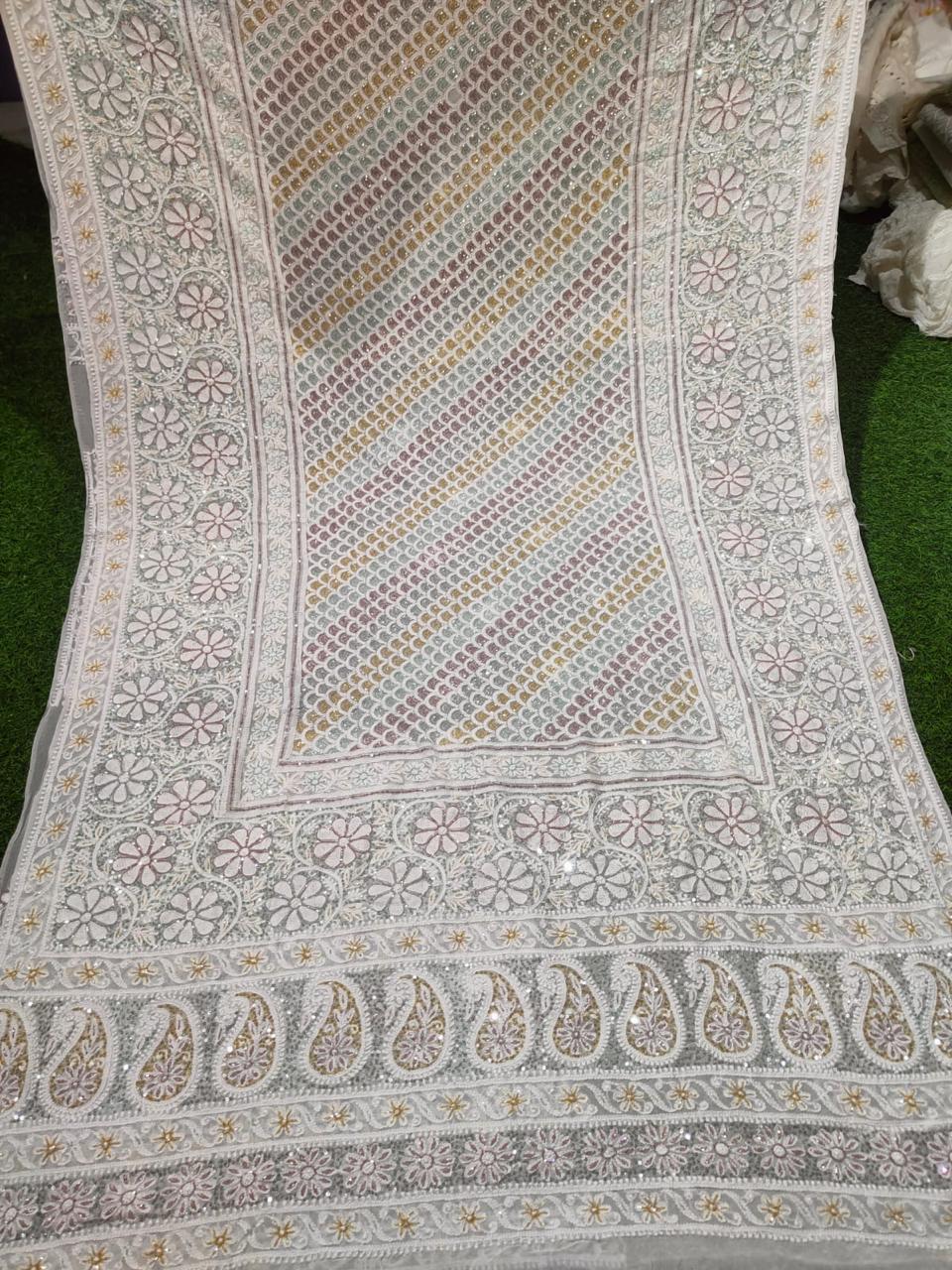 Regal Chikankari Bridal Lehenga Set with Designer Multicolor Embellishments