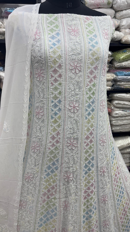 Designer Multicolor Cutdana Anarkali with Traditional Chikankari Motifs