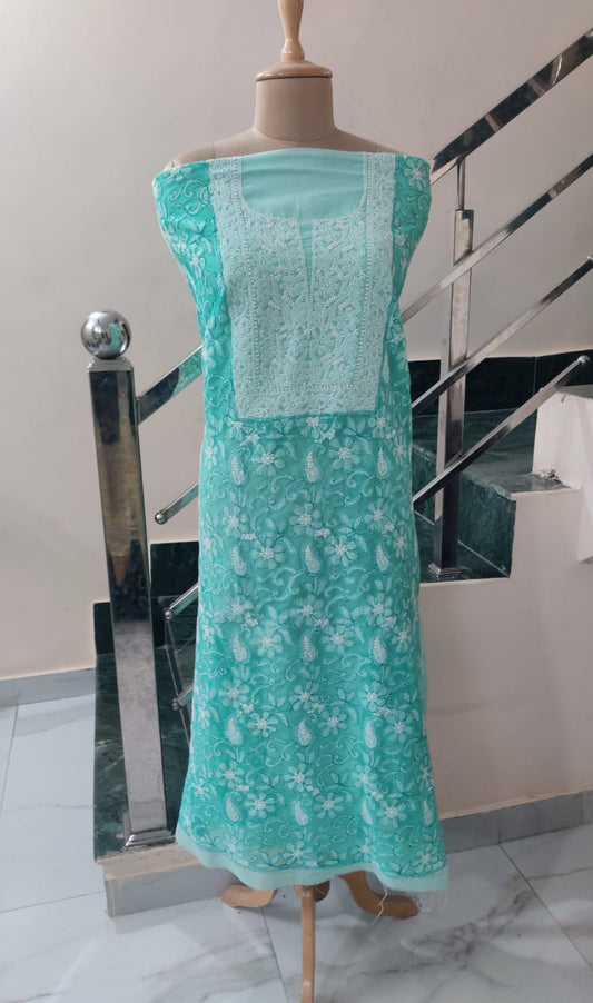 Aqua Dream – Unstitched Cotton Kurta Piece in Refreshing Aqua Green with Designer Neckline