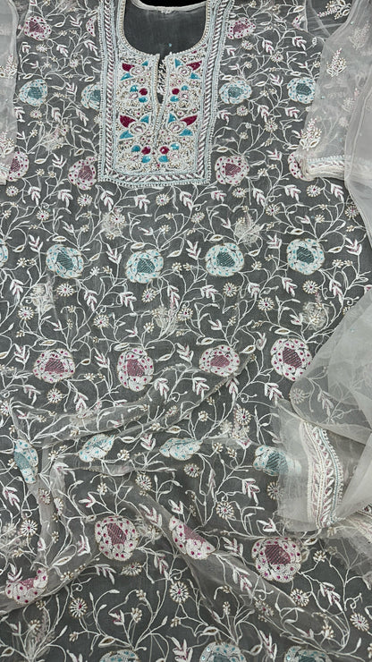 Divine Pure Organza Silk Shirt & Dupatta Set – Drenched in Delicate Craft & Regal Finesse