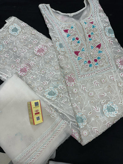 Divine Pure Organza Silk Shirt & Dupatta Set – Drenched in Delicate Craft & Regal Finesse