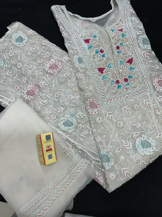 Divine Pure Organza Silk Shirt & Dupatta Set – Drenched in Delicate Craft & Regal Finesse