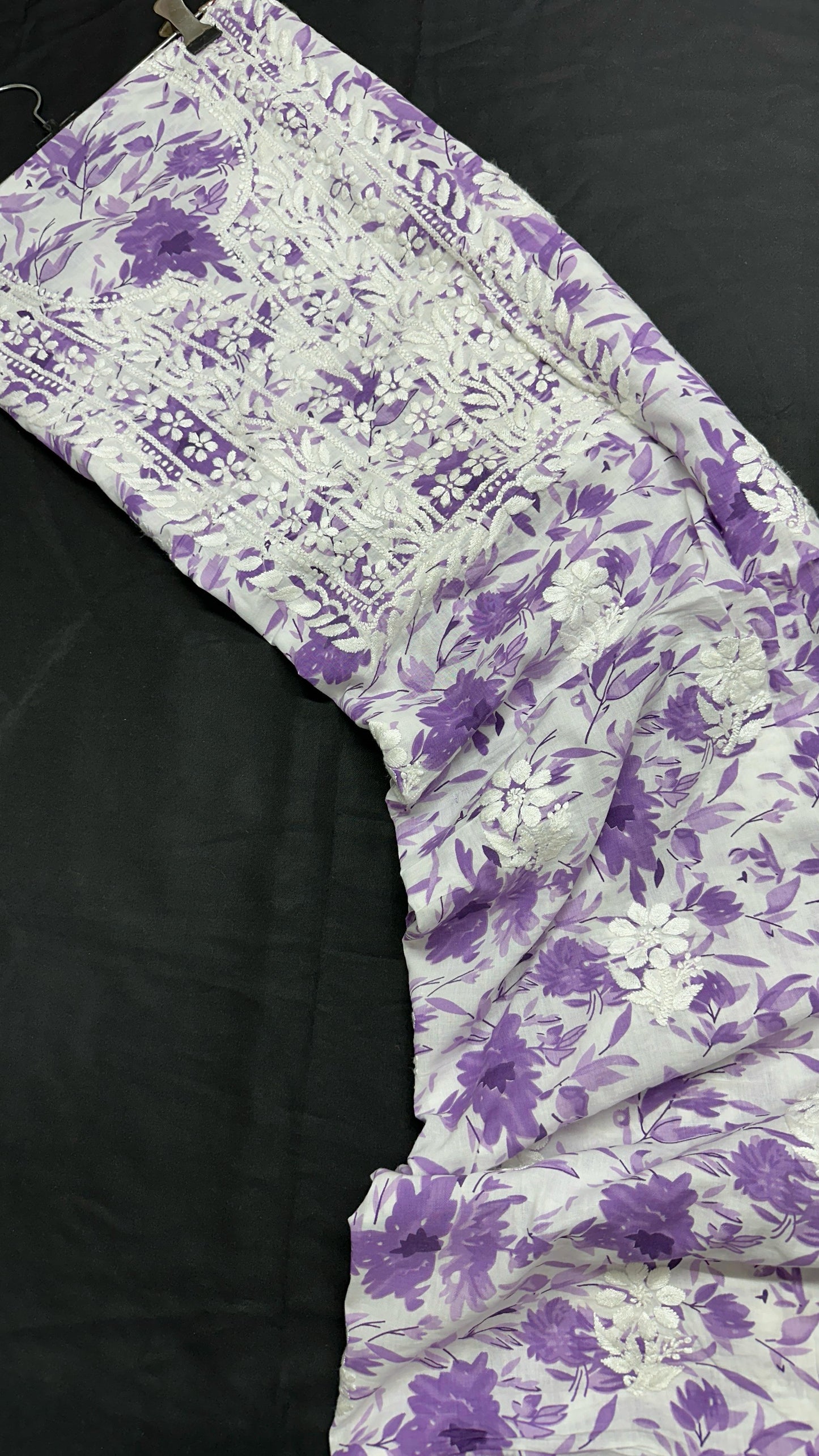 Lavender Bloom – Handcrafted Chikankari on Printed Mulmul Cotton