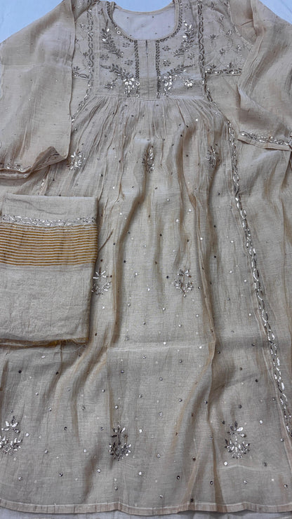 Greige Dust – Pure Tissue Chanderi Gown with Traditional Chaalu Mukaish