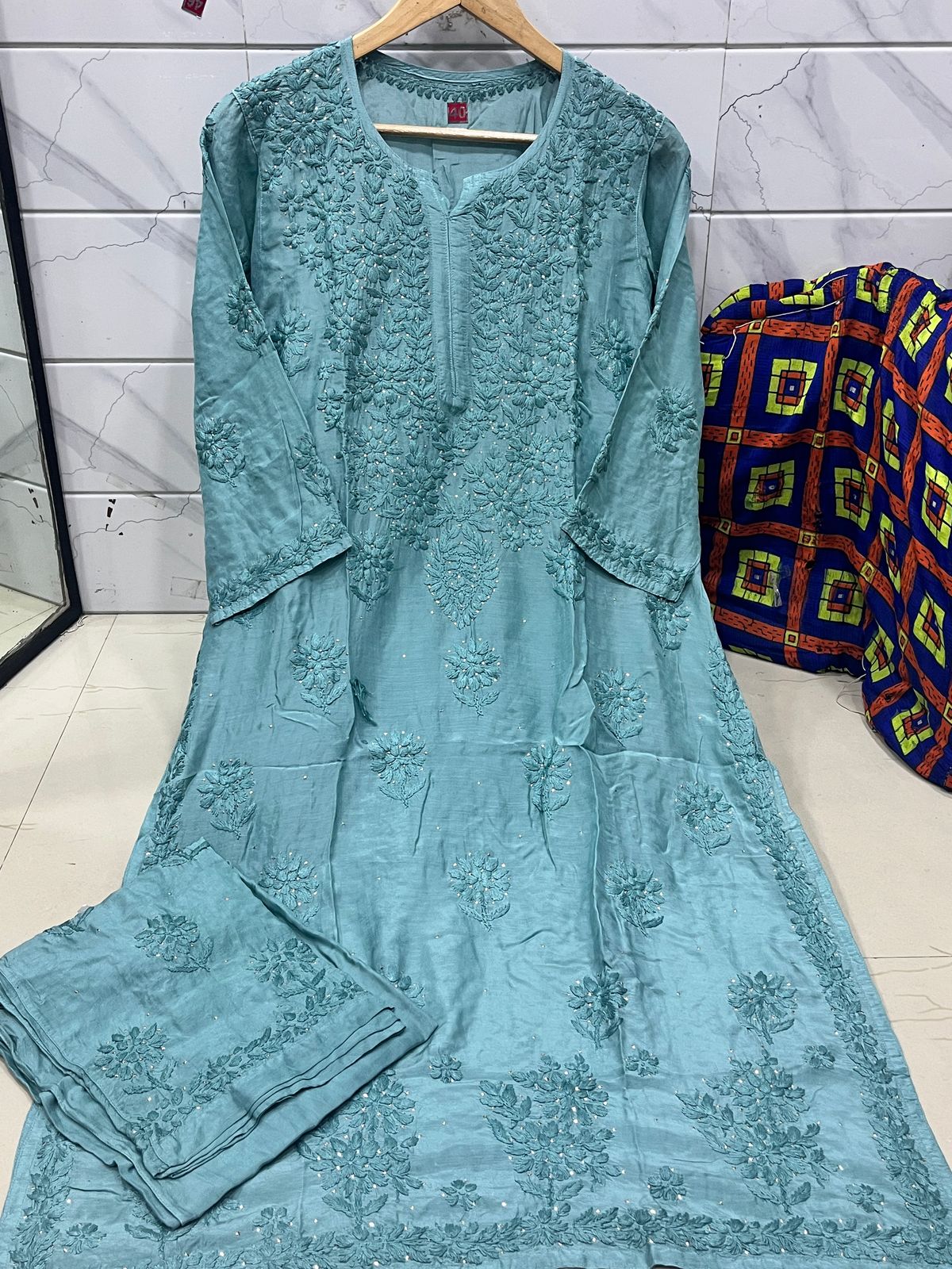Ethereal Muslin Kurta Pant Set in Serene Tide Blue with Handcrafted Mukaish Work