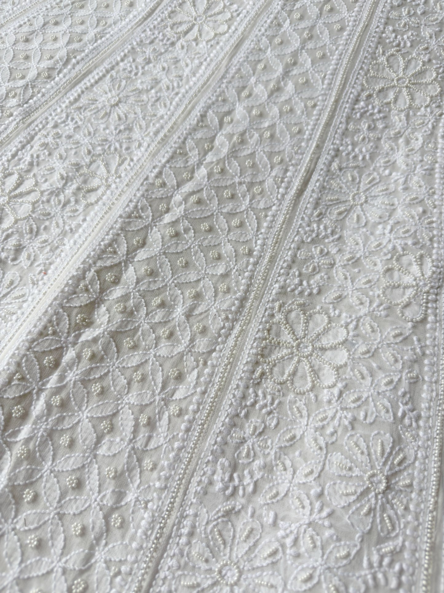 Dyeable Dream – Pure White Anarkali Set in Viscose Georgette with Double Jaal Chikankari & Pearl Highlights