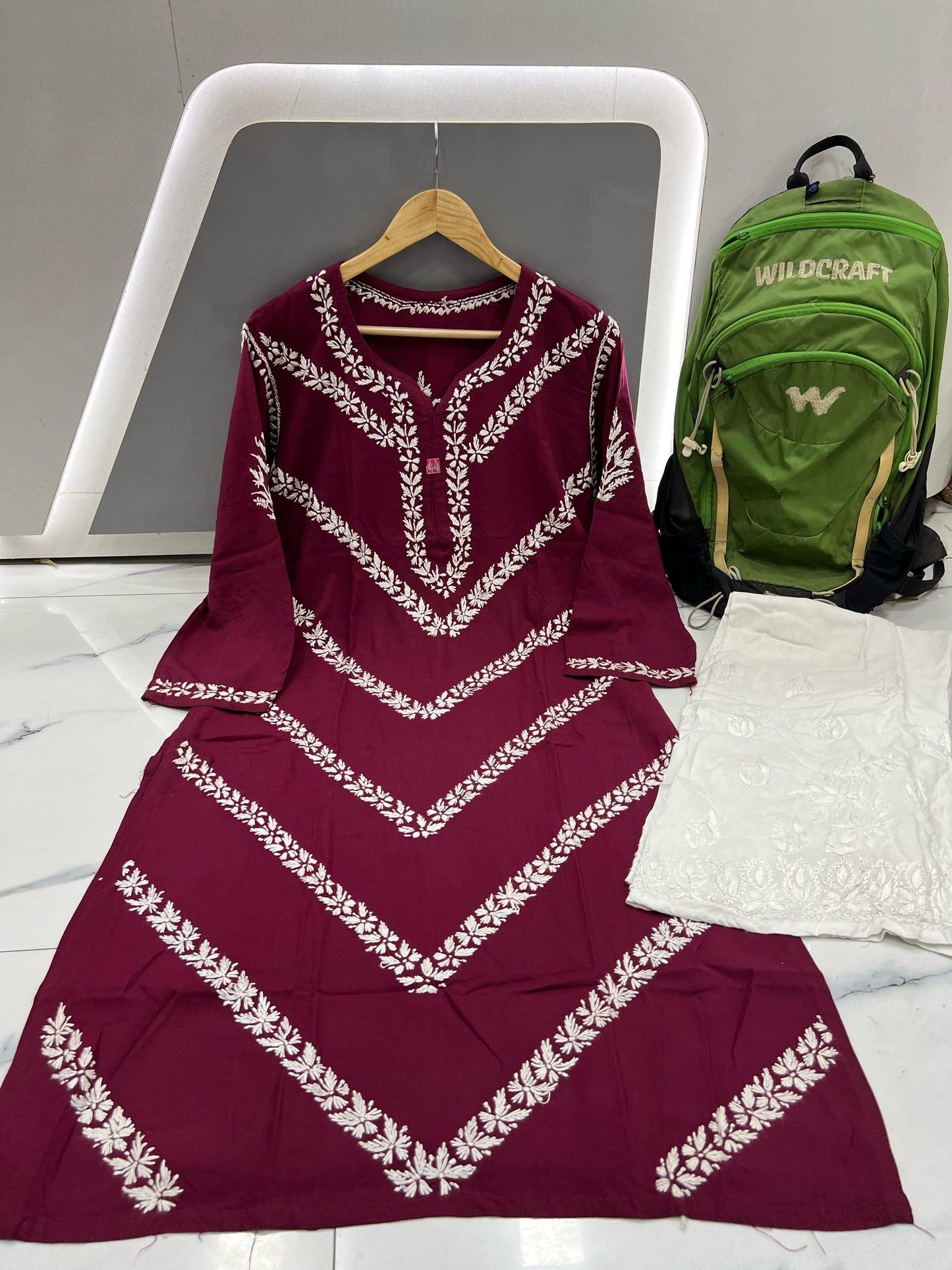 Maroon Rose – Rich Maroon Kurta in Modal with Whisper-Soft White Embroidery