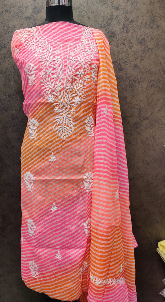 The Painted Drape – Leheriya in Saffron and Rosewood with Delicate White Handwork