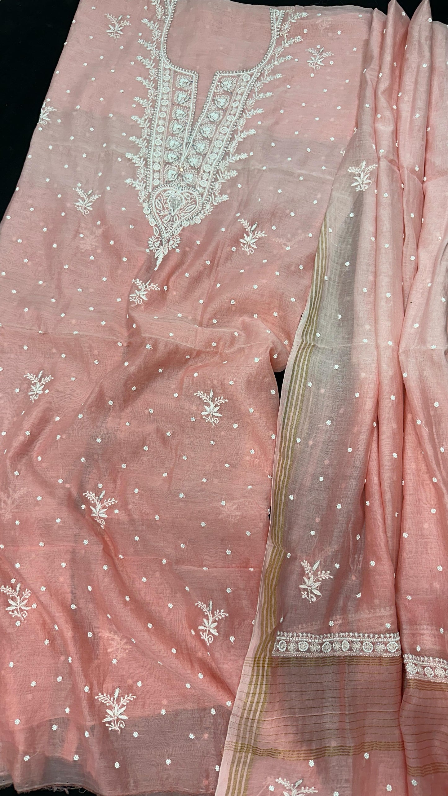 Antique Blush – Artisanal Mul Chanderi Kurta Dupatta Set with Lucknowi Chikankari, Adda, Cutdana, Teeki, Pearl, and Pitta Work