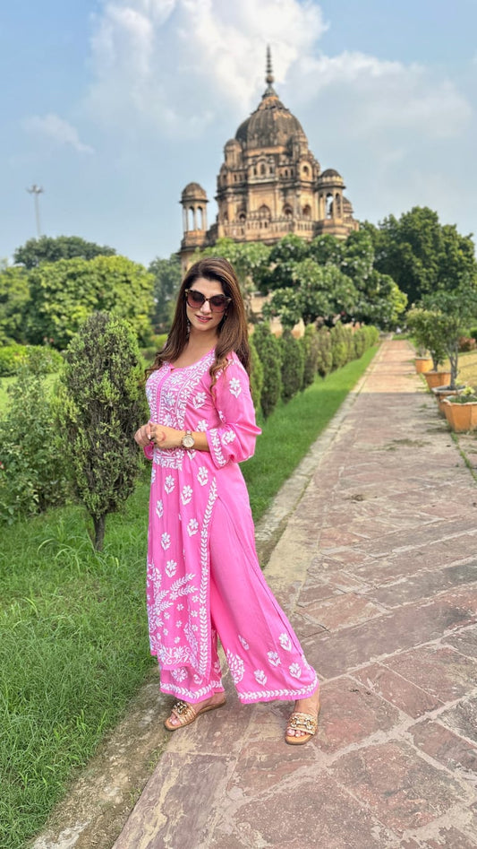 Soft Pink Modal Heavy Chikankari Palazzo Set