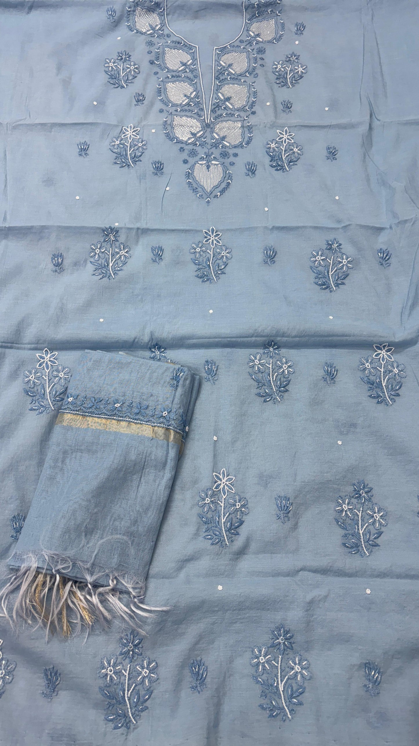 Spun Pearl Mul Kurta & Dupatta Set – Adorned with Pearl & Cutdana Work