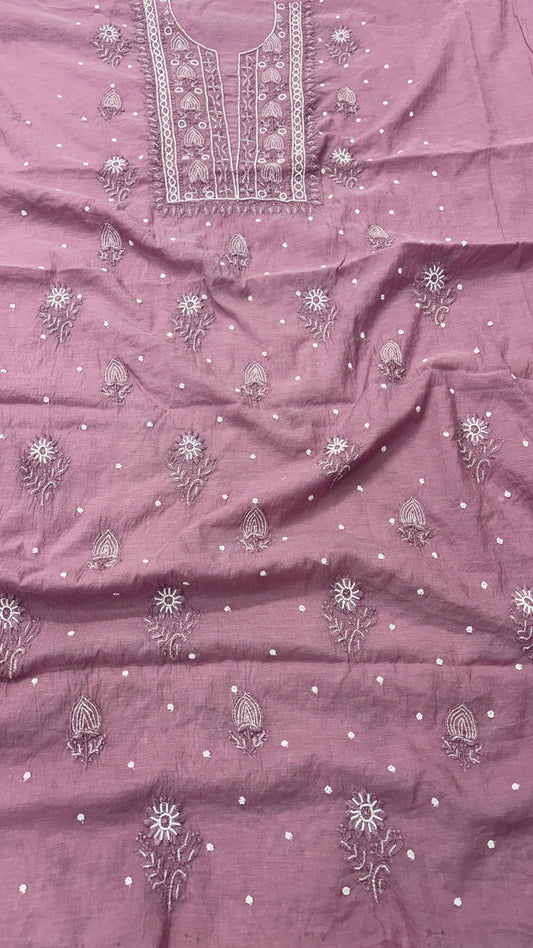 Mauvey Nude Mul Kurta & Dupatta Set – Adorned with Pearl & Cutdana Work
