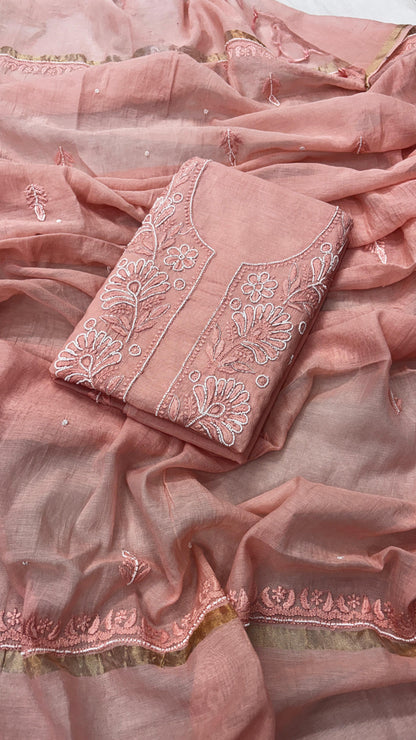 Light Mauve Mul Kurta & Dupatta Set – Adorned with Pearl & Cutdana Work