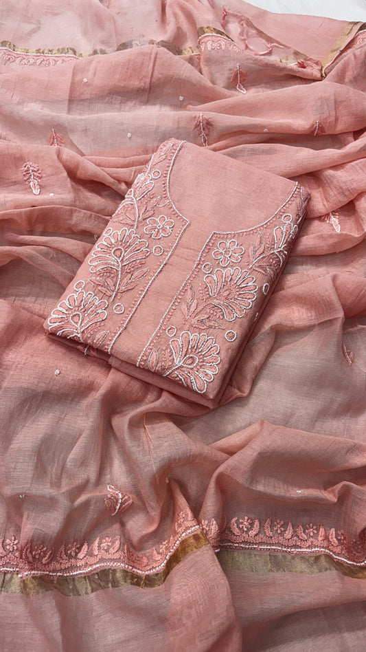 Light Mauve Mul Kurta & Dupatta Set – Adorned with Pearl & Cutdana Work