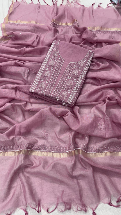 Mauvey Nude Mul Kurta & Dupatta Set – Adorned with Pearl & Cutdana Work
