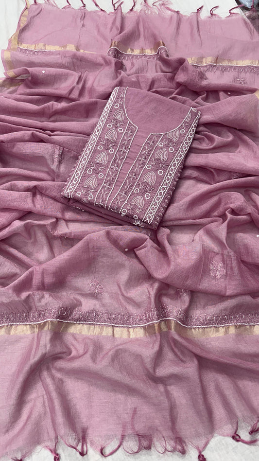 Mauvey Nude Mul Kurta & Dupatta Set – Adorned with Pearl & Cutdana Work