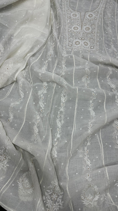 Luxurious Mul Chanderi Semi-Stitched Anarkali Dupatta Set – A Timeless Masterpiece!