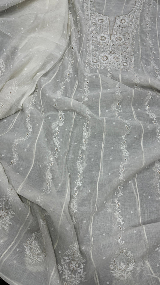Luxurious Mul Chanderi Semi-Stitched Anarkali Dupatta Set – A Timeless Masterpiece!