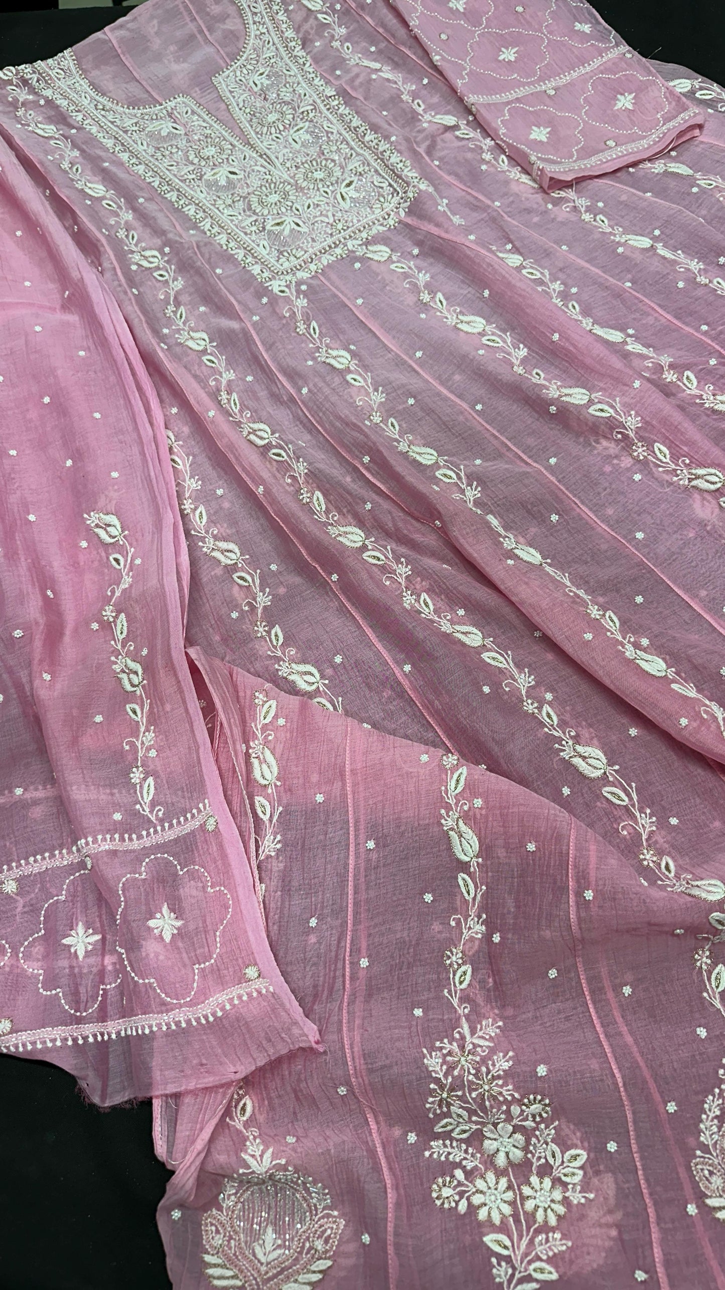 Luxurious Mul Chanderi Semi-Stitched Anarkali Dupatta Set – A Timeless Masterpiece!