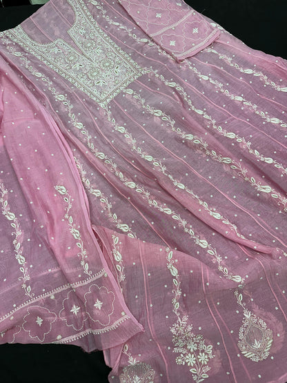 Luxurious Mul Chanderi Semi-Stitched Anarkali Dupatta Set – A Timeless Masterpiece!