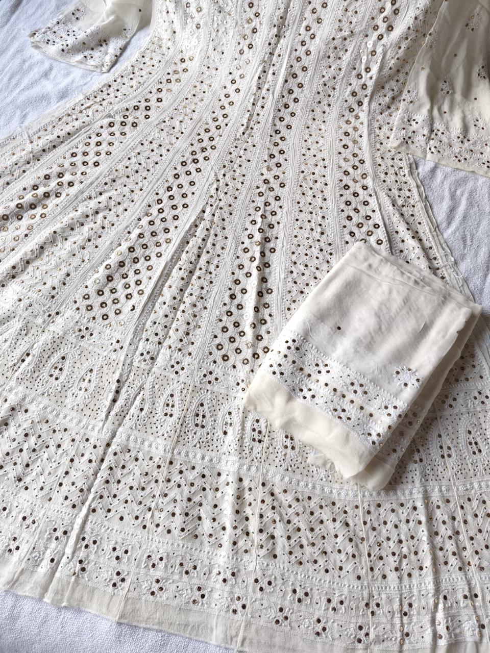 Premium Pure Georgette Double Jaal Lucknowi Chikankari Anarkali Set