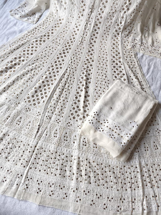 Premium Pure Georgette Double Jaal Lucknowi Chikankari Anarkali Set