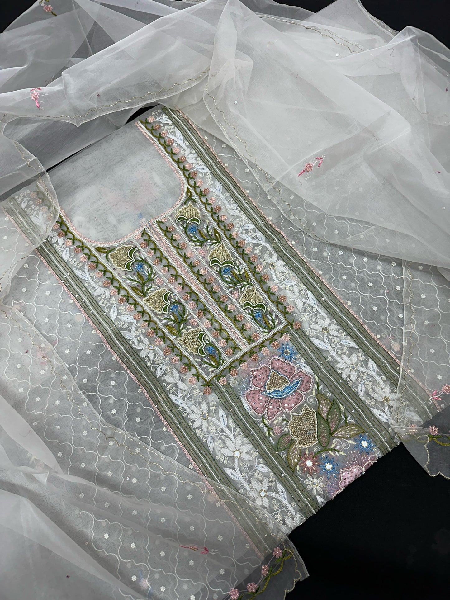 Opulent Pure Organza Silk Shirt & Dupatta Set – A Masterpiece of Elegance