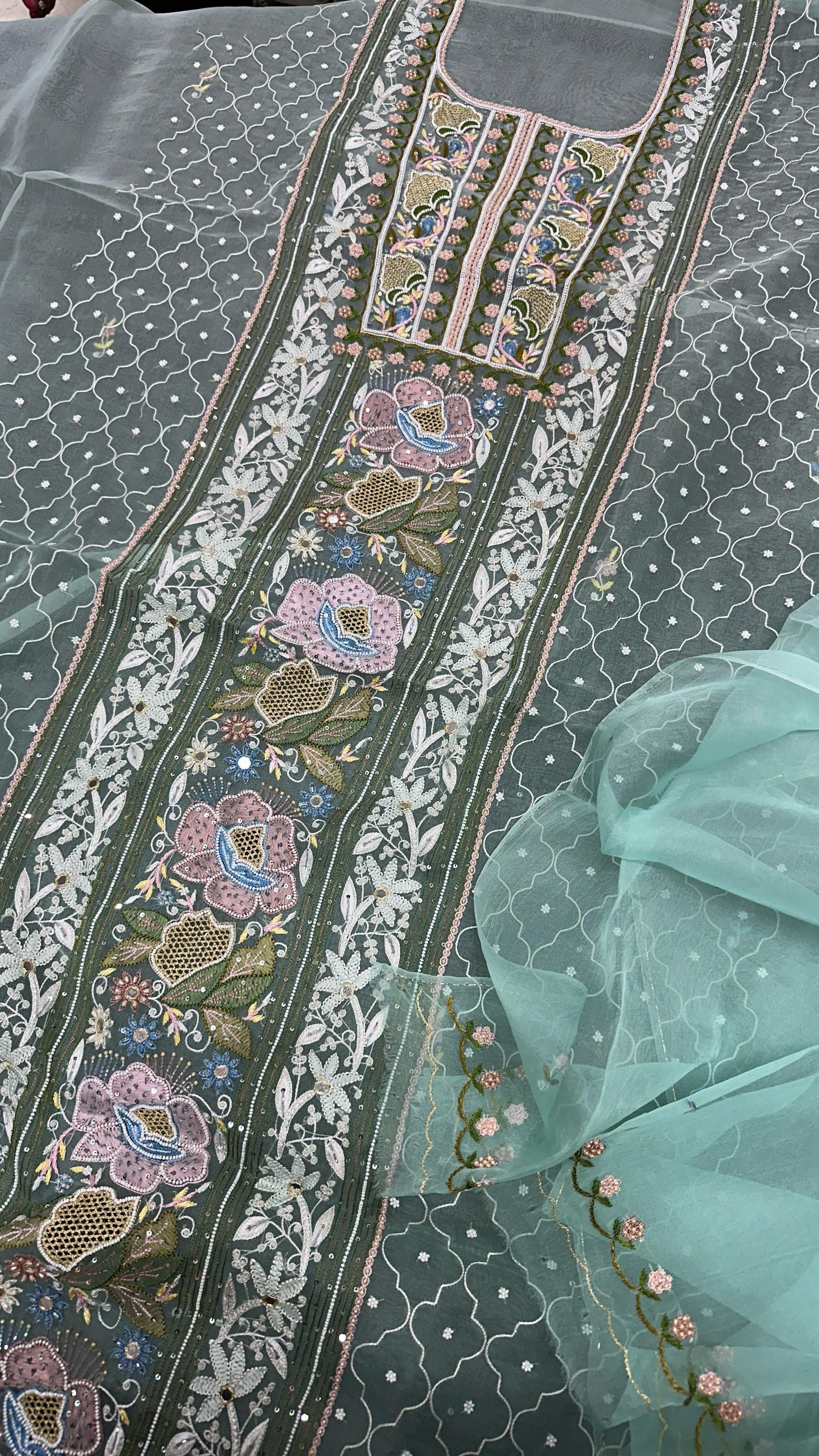Opulent Pure Organza Silk Shirt & Dupatta Set – A Masterpiece of Elegance
