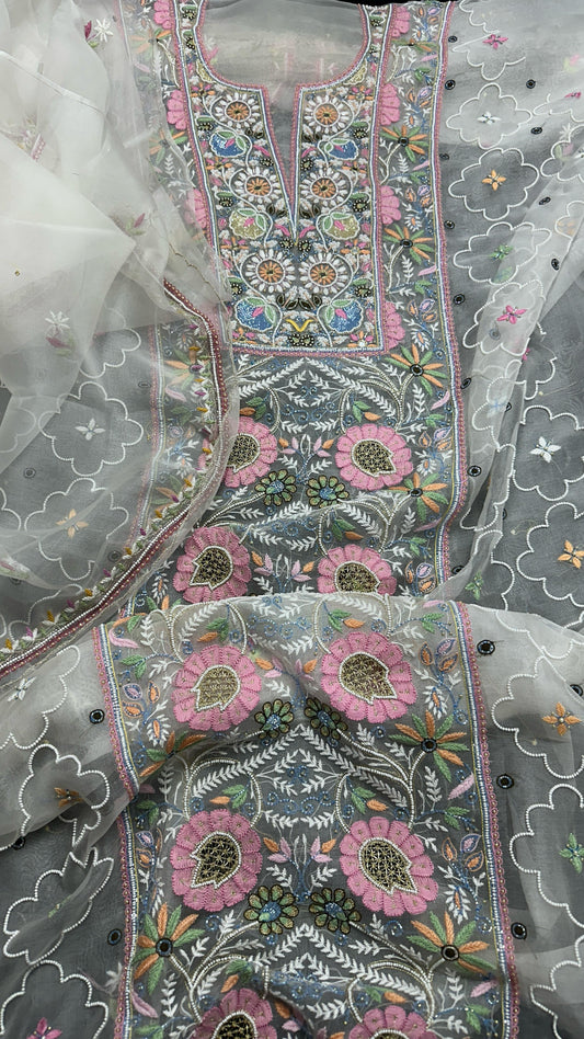 Exquisite Pure Organza Silk Shirt & Dupatta Set – A Masterpiece of Artistry