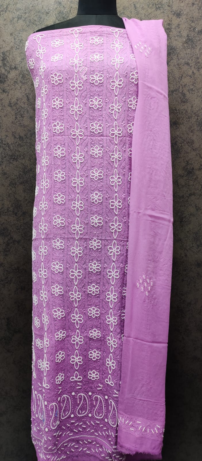 Enchanting Pure Viscose Lavender Suit Set – A Masterpiece of Chikankari & Pearl Elegance