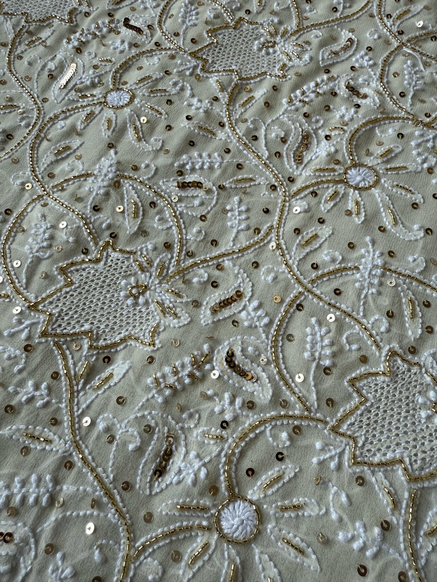 Imperial Charm – A Heritage-Inspired Pure Georgette Kurta & Dupatta Set with Gilded Cutdana & Heavy Designer Rose Motifs
