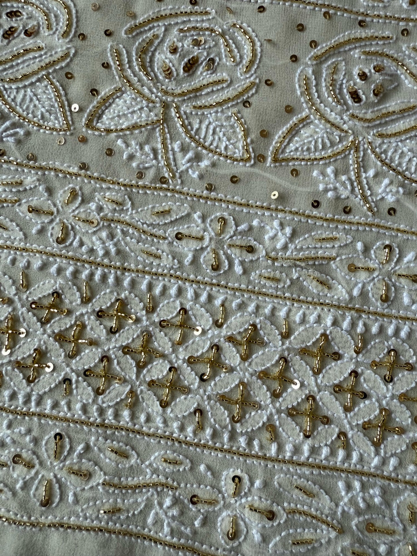 Imperial Charm – A Heritage-Inspired Pure Georgette Kurta & Dupatta Set with Gilded Cutdana & Heavy Designer Rose Motifs