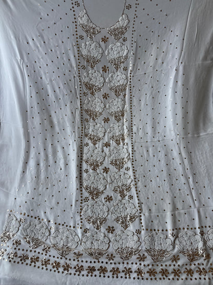 Rose-Etched Chikankari Kurta Dupatta – Ornate Mukaish Pitta with Pearl Accents
